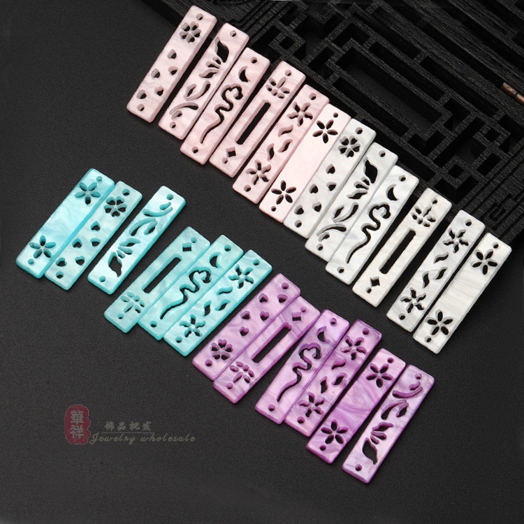 (1 cái) Phiến xà cừ Khắc họa tiết 7*30mm, Nguyên liệu làm trang sức cổ trang, Nguyên liệu diy