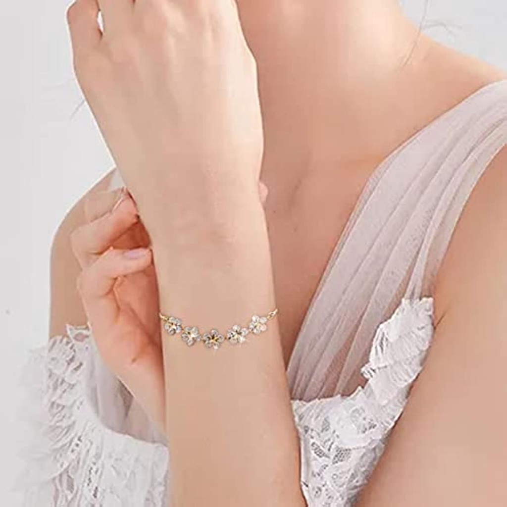 Vòng Đeo Tay Họa Tiết Hoa Đính Đá Zircon Đơn Giản Phong Cách Hàn Quốc JP5