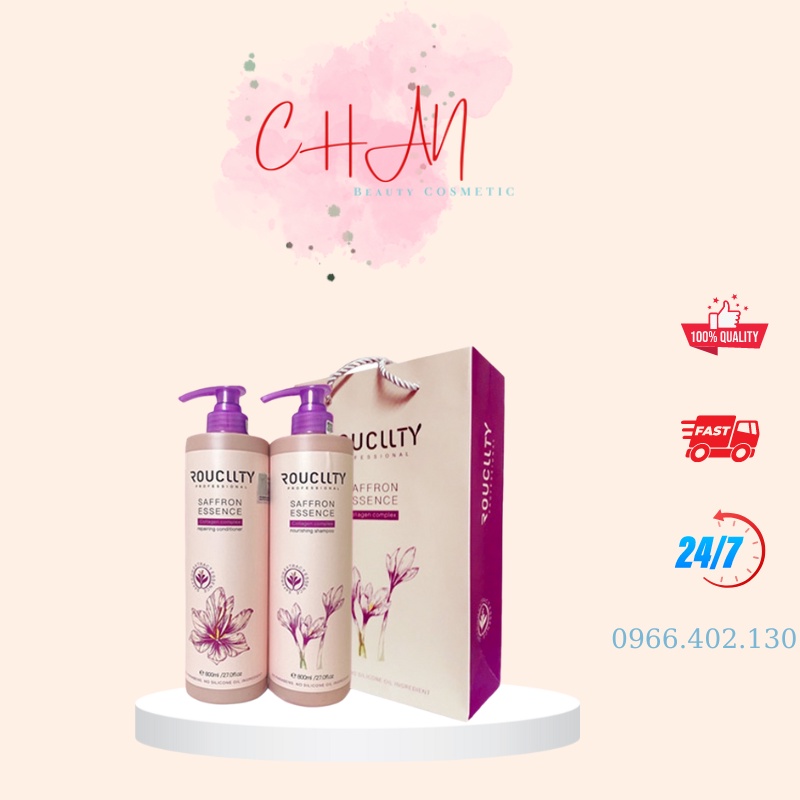 Dầu Gội Đầu ROUCLLTY PROFESSIONAL SAFFRON ESSENCE Nhụy Hoa Nghệ Tây Phục Hồi Tóc Hư Tổn 800mlx2