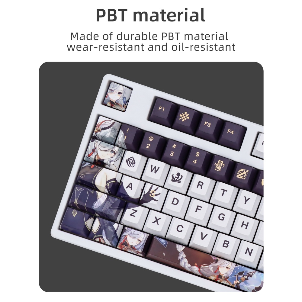 Genshin Impact Shenhe Keycaps 136 Keys PBT Anime Cherry Profile PBT Dye Sublimation Mechanical Keyboard Keycap