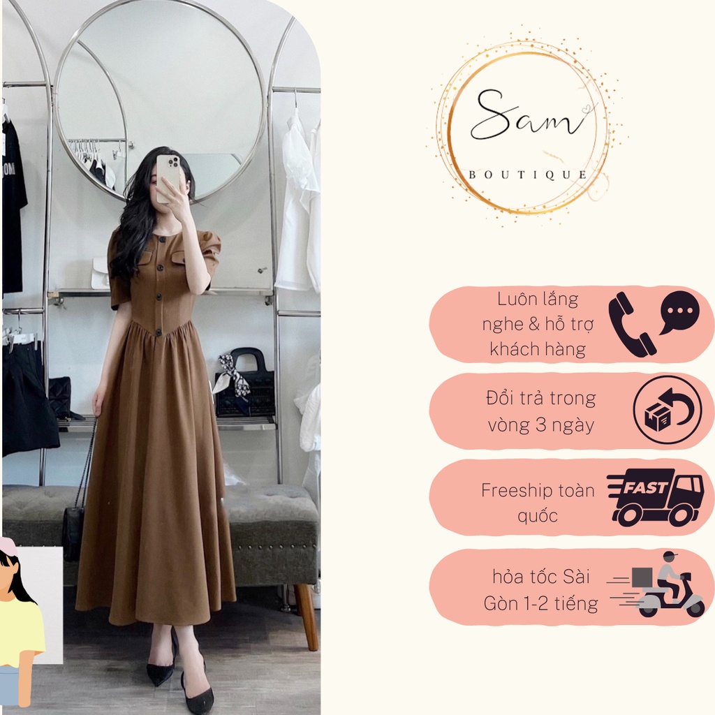 Đầm Tay Phồng Phối Nút Công Sở CS01