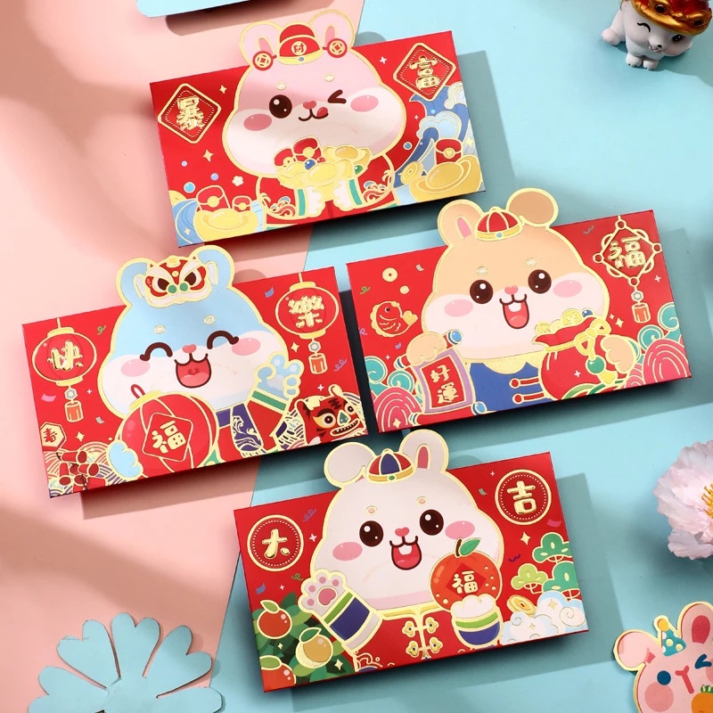 ♫4 Trung Quốc Thỏ Năm Đỏ Bao Năm Mới Hongbao Lễ Hội Mùa Xuân Ba Chiều Đỏ Gói Tin Sinh Nhật Tiệc Cưới Tặng Túi Đựng