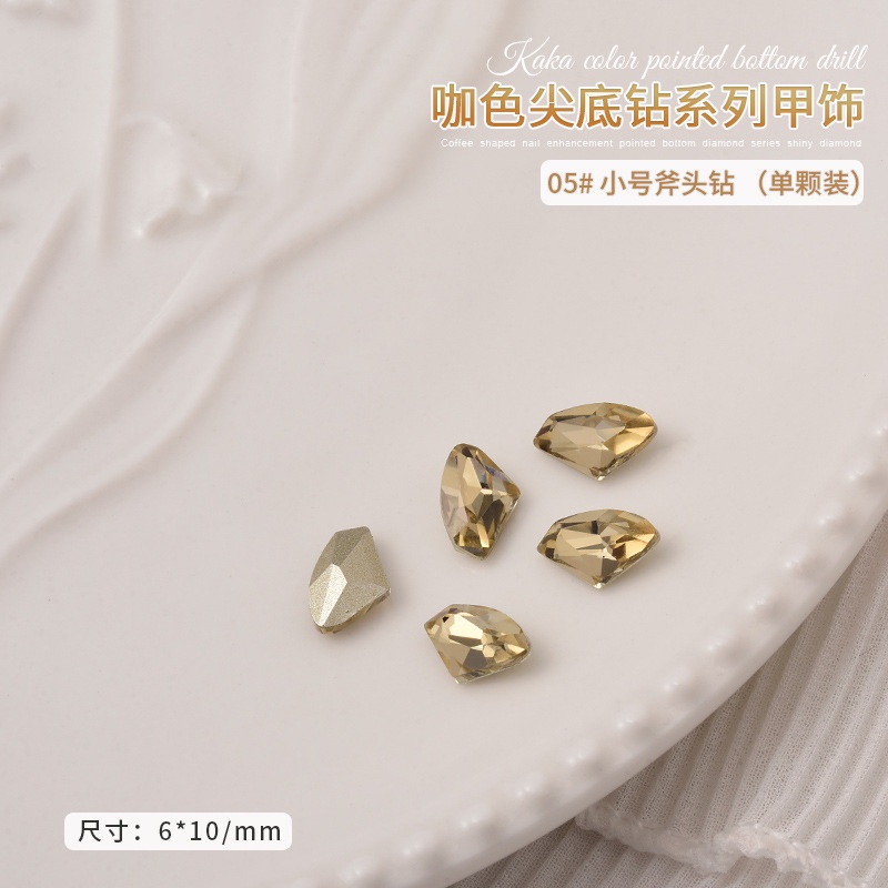 Set 10 viên đá pha lê K9, đá khối pha lê màu vàng nâu, nhiều hình dạng trang trí móng tay nghệ thuật