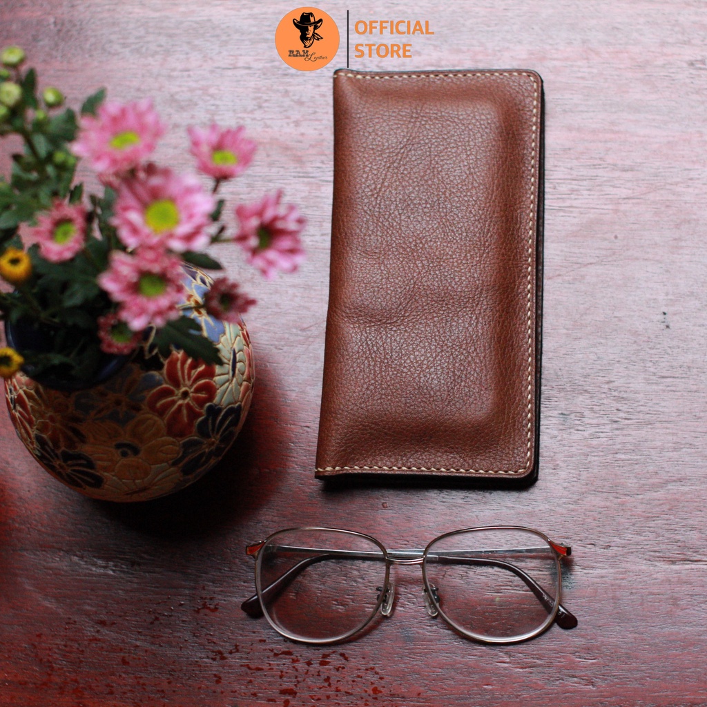 Ví dài màu nâu vân hạt da bò - RAM Leather