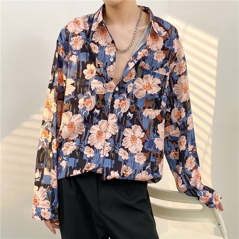 Áo Sơ Mi Nam Tay Dài Dáng Rộng In Họa Tiết Hoa Phong Cách Hàn Quốc Thời Trang Mùa Thu 2022