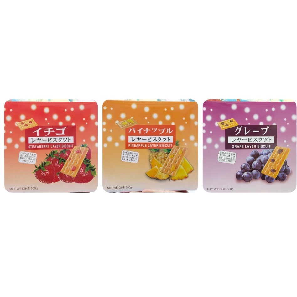 BÁNH QUY NHẬT LAYER BISCUIT NHO/ DỨA/ DÂU HỘP 300G