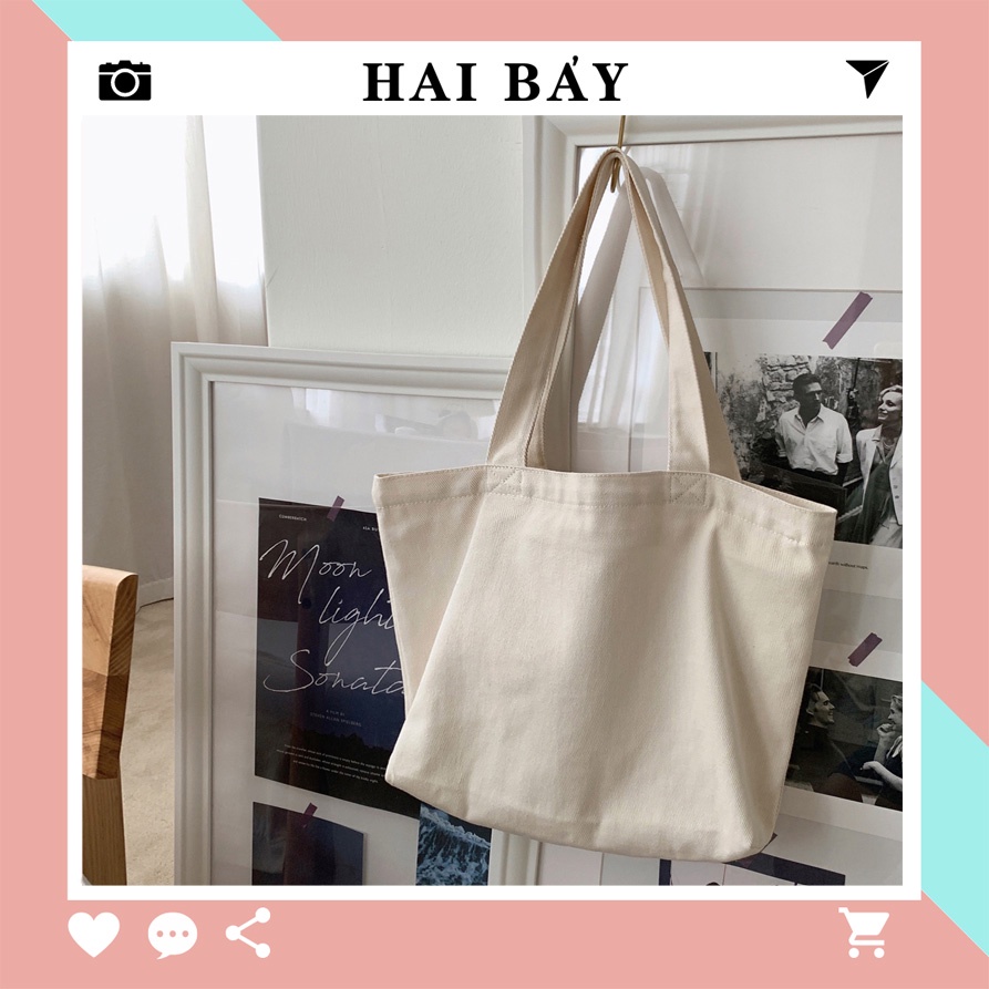 Túi tote trơn vải canvas có khóa kéo ngăn phụ HAI BẢY TNM00