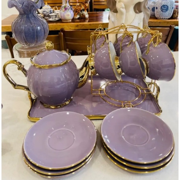 Bộ bình cốc sứ pha trà pha cafe màu sắc lạ mắt sang trọng 628 , 629