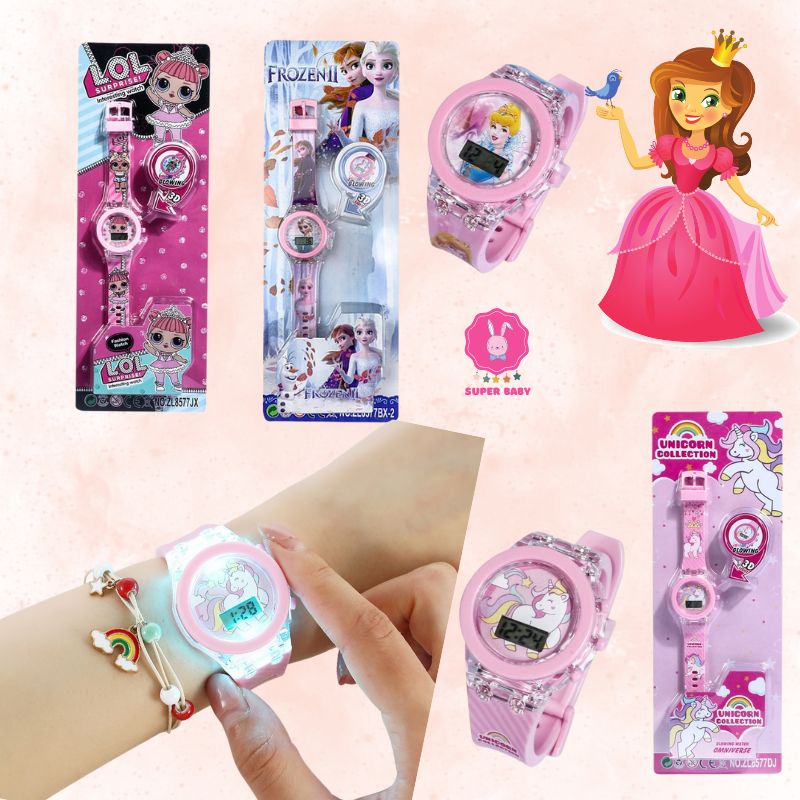 Đồng hồ trẻ em, đồng hồ elsa, ngựa pony, công chúa, búp bê cho bé gái từ 1 đến 10 tuổi Super baby 2022