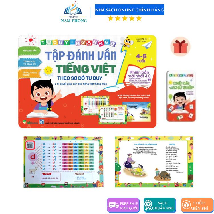 Sách - Tập Đọc, Tập Đánh Vần Tiếng Việt Theo Sơ Đồ Tư Duy Phiên Bản 4.0 - Quét Mã QR nghe đọc - Có thẻ học (lựa	 chọn)