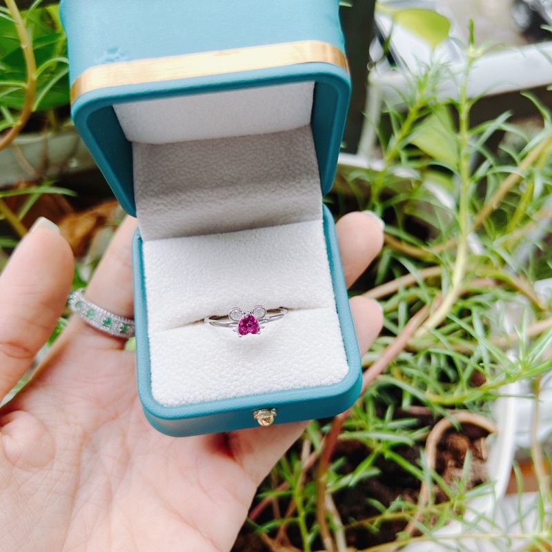 Nhẫn bạc 925 đính đá ngọc hồng lựu ( garnet ), tạo hình mặt chuột