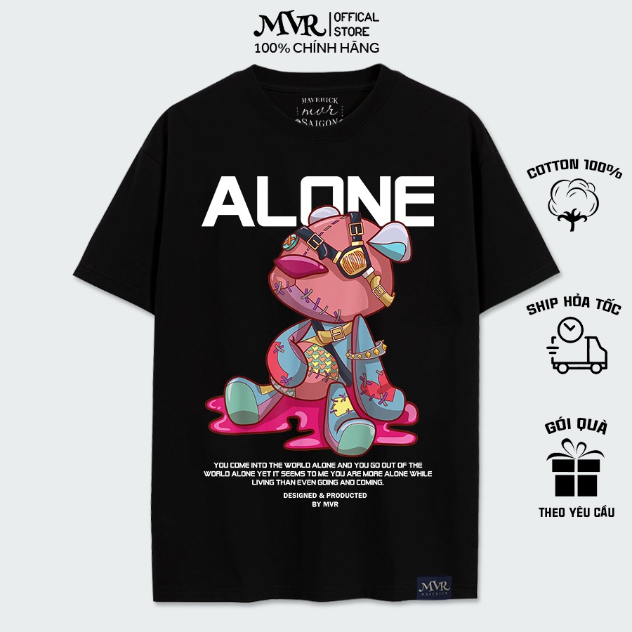 Áo Gấu Teddy Bear Cô Đơn Alone Vải Thun 100% Cotton Brand Mvr Phông Unisex Nam Nữ Mặc Đẹp Form Đứng Vải Dầy Dặn