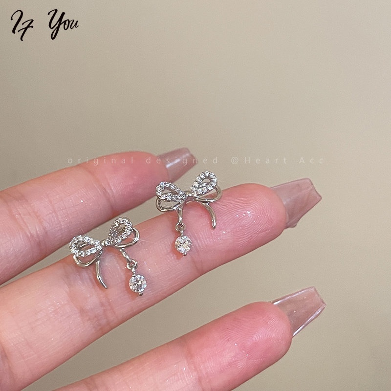 Vòng cổ/Khuyên tai AY hình nơ đính đá pha lê giả thời trang thanh lịch cho nữ