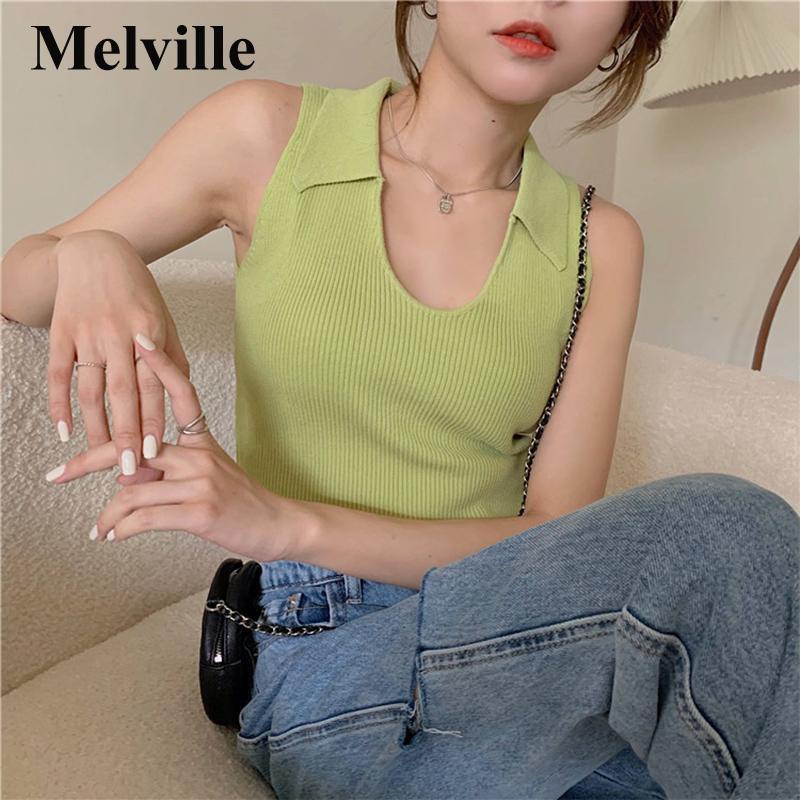 🌷🌷MELVILLE Áo Ba Lỗ Croptop Polo Sát Nách Phong Cách Hàn Quốc Cho Nữ (Người bán địa phương, vận chuyển nhanh)