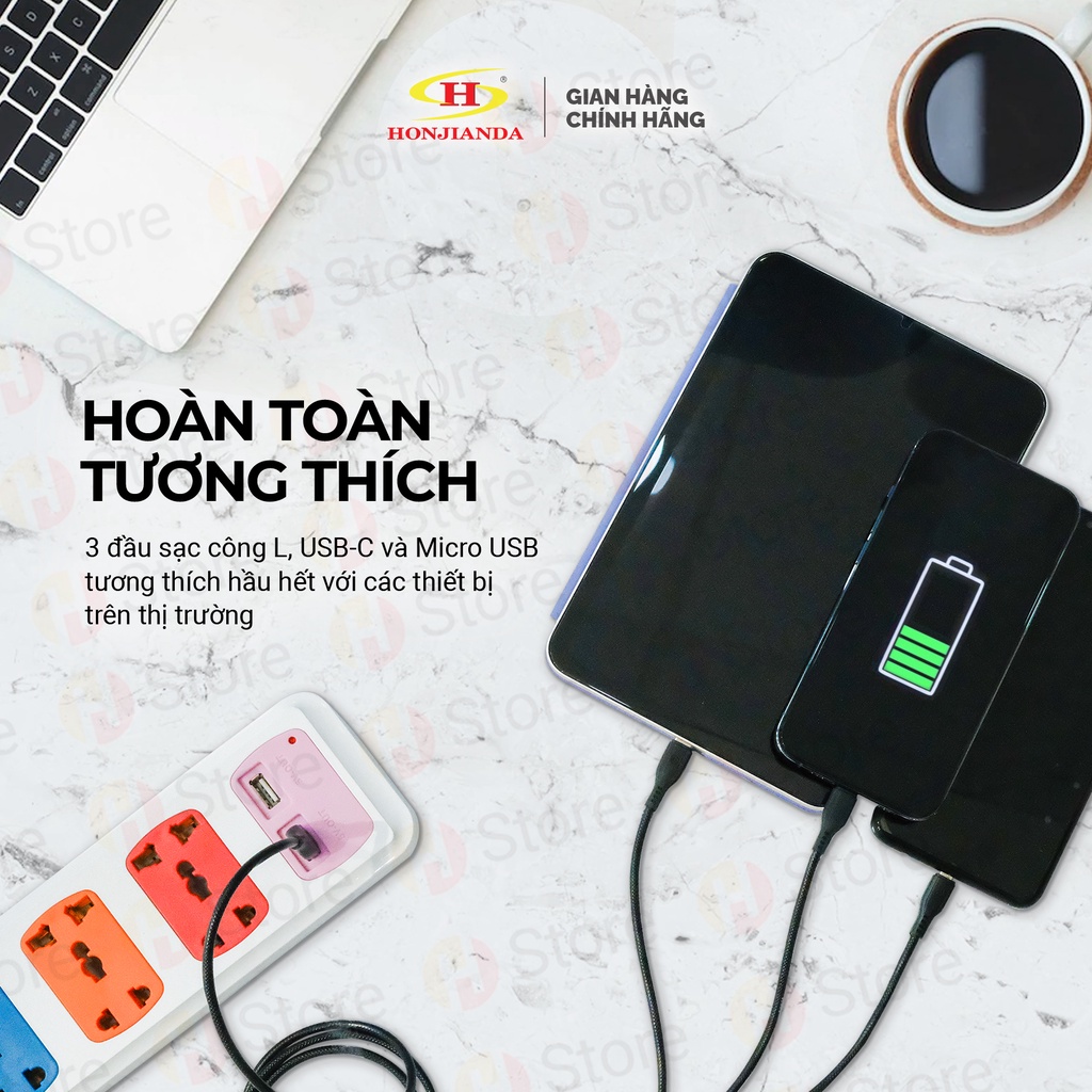 Dây cáp sạc usb đa năng 3 trong 1 type c micro usb chính hãng honjianda - ảnh sản phẩm 4