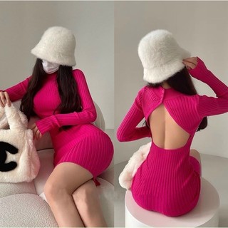 Đầm body tay dài cổ lọ hở lưng sexy