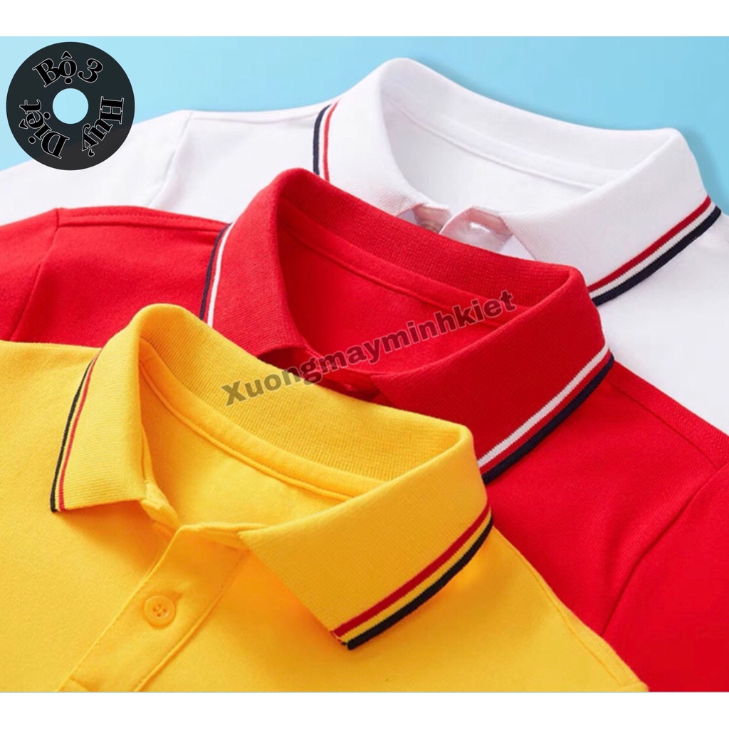 Áo Thun Polo Đỏ Cao Cấp - Áo Cá Sấu Phối Sọc Thời Trang - Áo Có Cổ Cotton Co Dãn 4 Chiều, Thấm Hút Tốt [3S53]