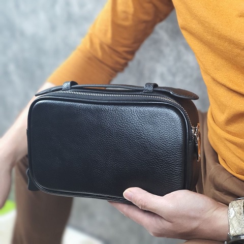 Ví cầm tay Clutch hộp kết hợp túi đeo chéo da mill