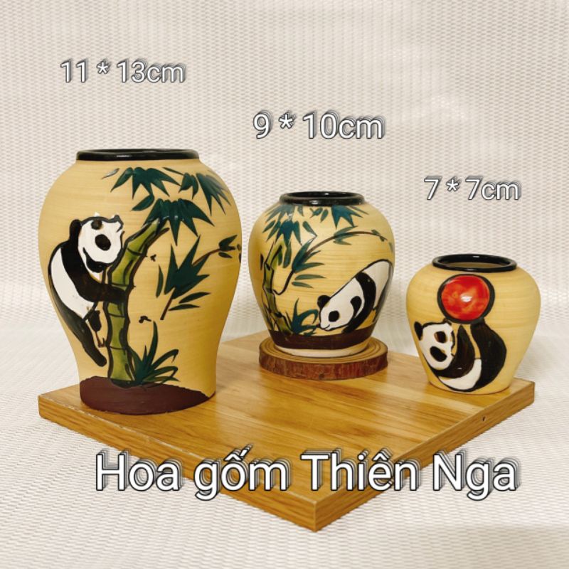 Combo bộ 3 lọ gốm men khô mini Bát Tràng dáng lu cao từ 7 - 13cm decor nhà cửa