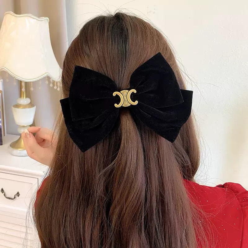 Kẹp Tóc Nơ Màu Đen Bằng Nhung Thời Trang Cho Nữ