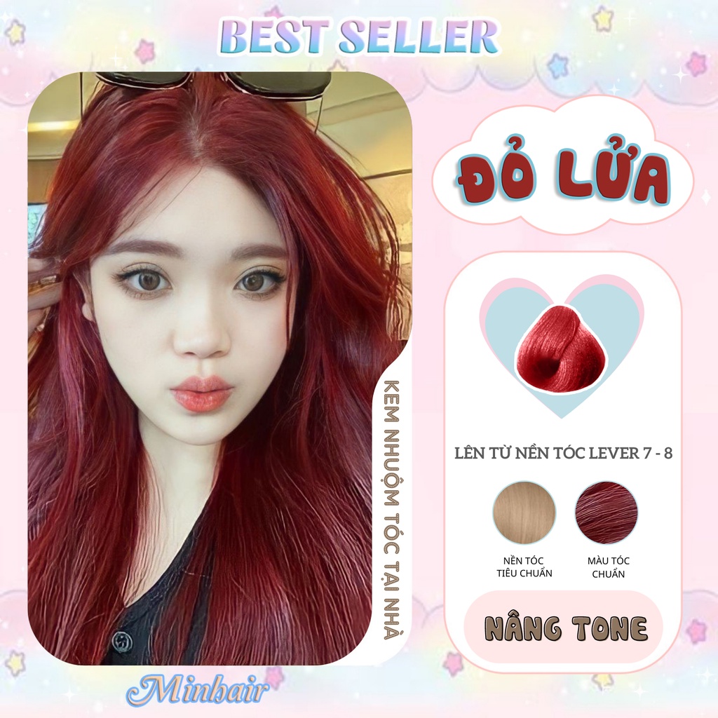 Thuốc nhuộm tóc, Thuốc nhuộm tóc Đỏ Lửa MiN.HAIR tặng kèm oxy trợ dưỡng và bao tay