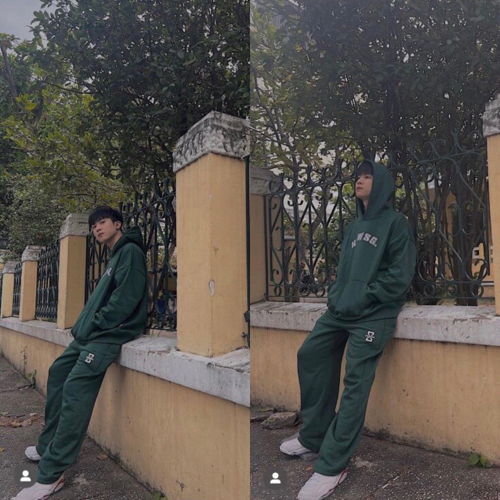 Bộ Quần Áo Thụng Mũ 2 Lớp Màu Xanh Emerald - Vải Siêu Mịn Ấm Áp Thấm Hút Mồ Hôi
