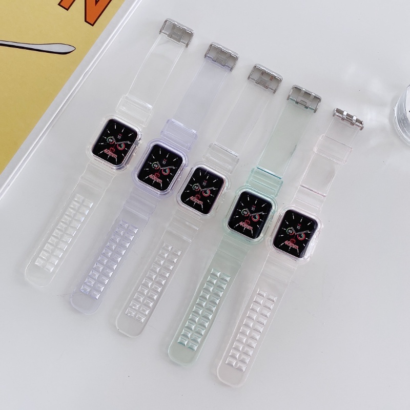 Ốp Silicone Trong Suốt Có Dây Đeo Cho Đồng Hồ Apple iWatch series 8 3 6 se 7 44mm 40mm 45mm 41mm 42mm 38mm