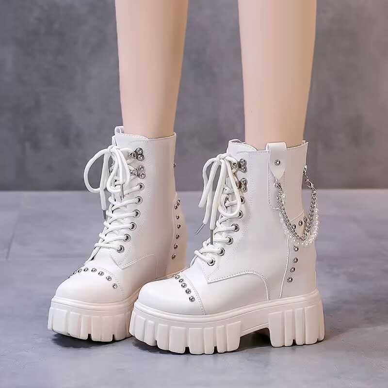 Giày Bốt Martin Cao Gót 10cm Thiết Kế Hai Màu Thời Trang Cá Tính