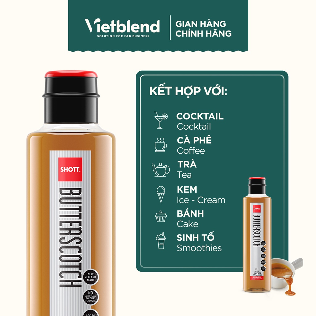 Syrup SHOTT vị Bơ Lạc Butterscotch chai 1L
