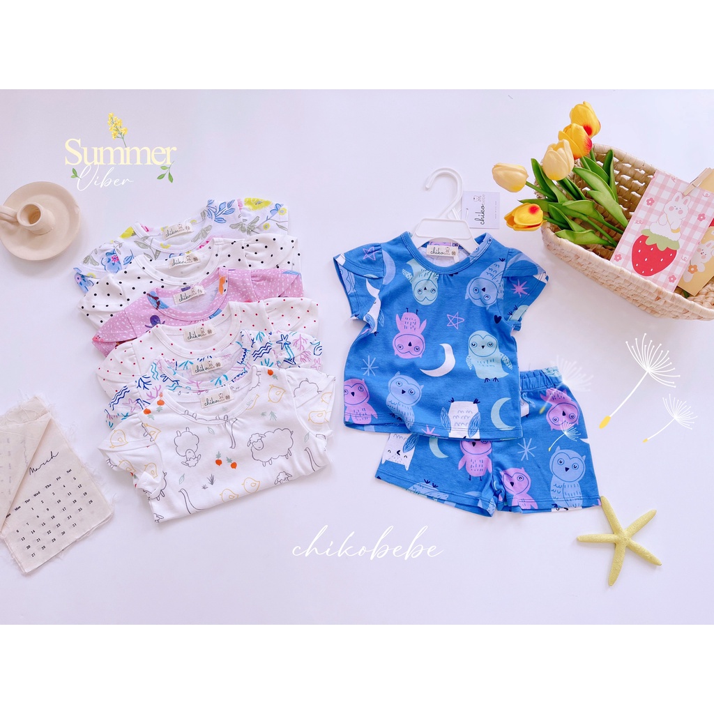 (7-19kg)-Set bộ thun cotton Chikobebe tay xẻ cách điệu họa tiết siêu cute cho bé gái bảng 1 (ảnh thật)