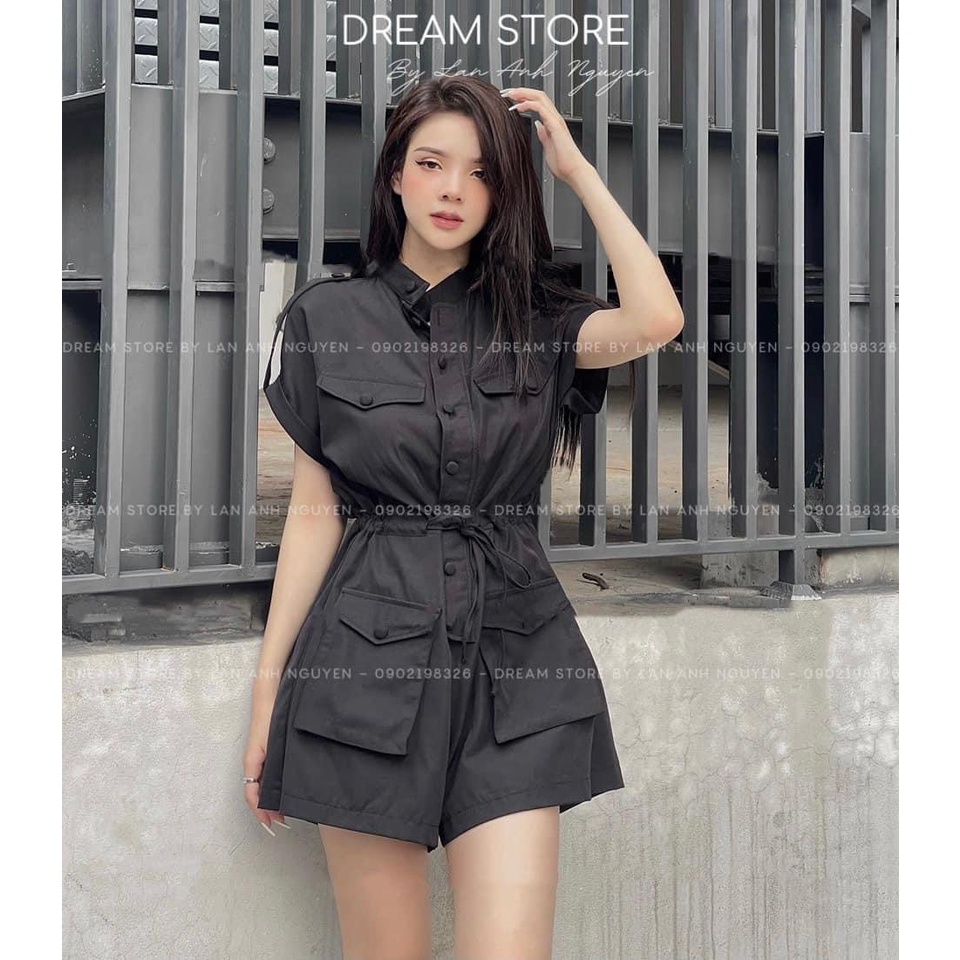 Jumpsuit đùi thiết kế áo cộc tay, dây rút eo tôn dáng, hàng chuẩn mẫu mặc, sang xinh quyến rũ