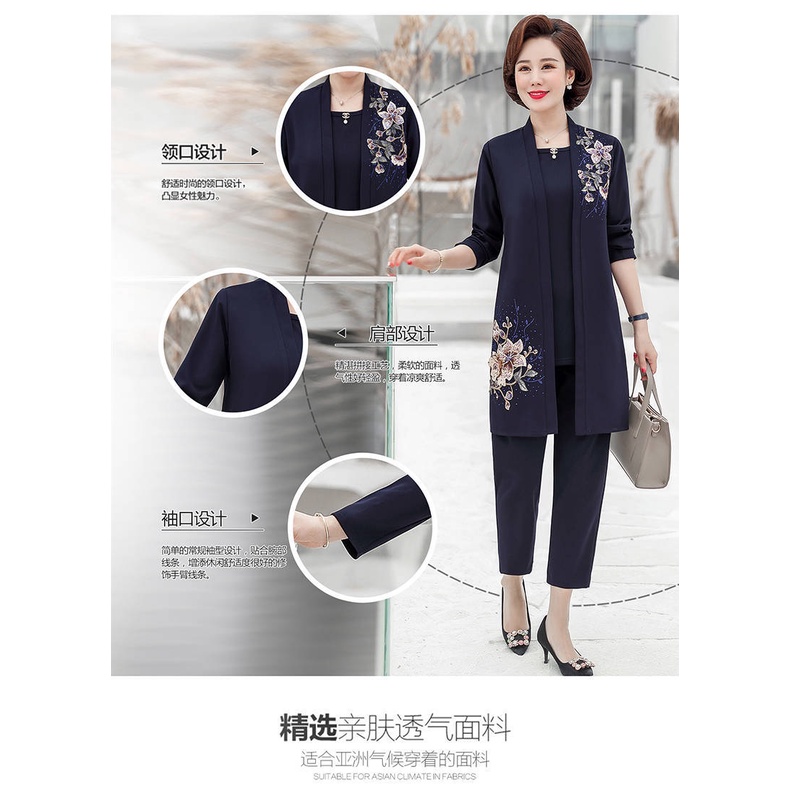 Bộ Trang Phục Hai Mảnh Thời Trang Xuân Thu Phong Cách Trung Hoa Cho Phụ Nữ Trung Niên