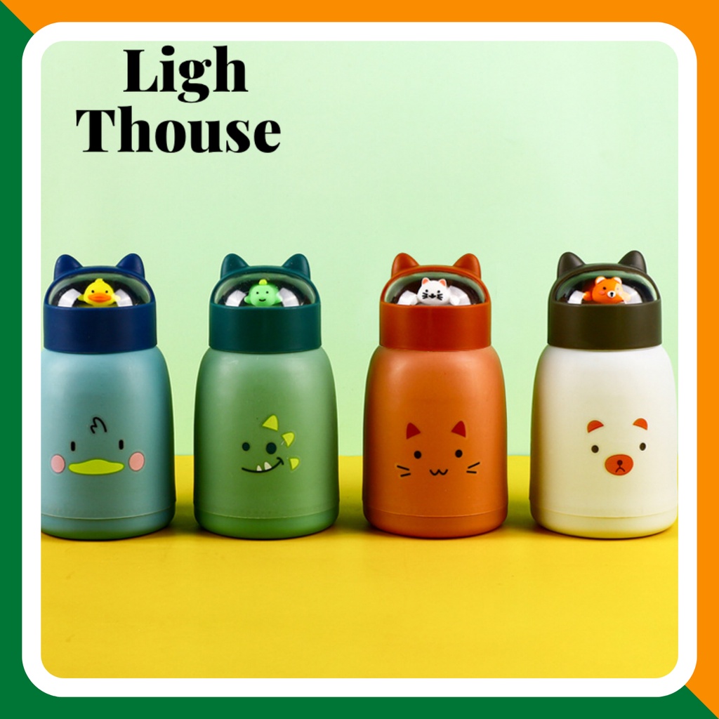 Bình Giữ Nhiệt 350ml Lõi Thủy Tinh Thiết Kế Nắp Vặn Hình Tai Mèo Cute Dễ Thương Độc Lạ Nhỏ Gọn An Toàn