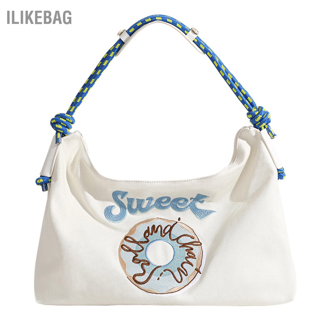 Có thể bán buôn Túi vải dung tích lớn dưới cánh tay thêu tote cho nữ đa năng để mua sắm Ilikebag Hàng giao ngay