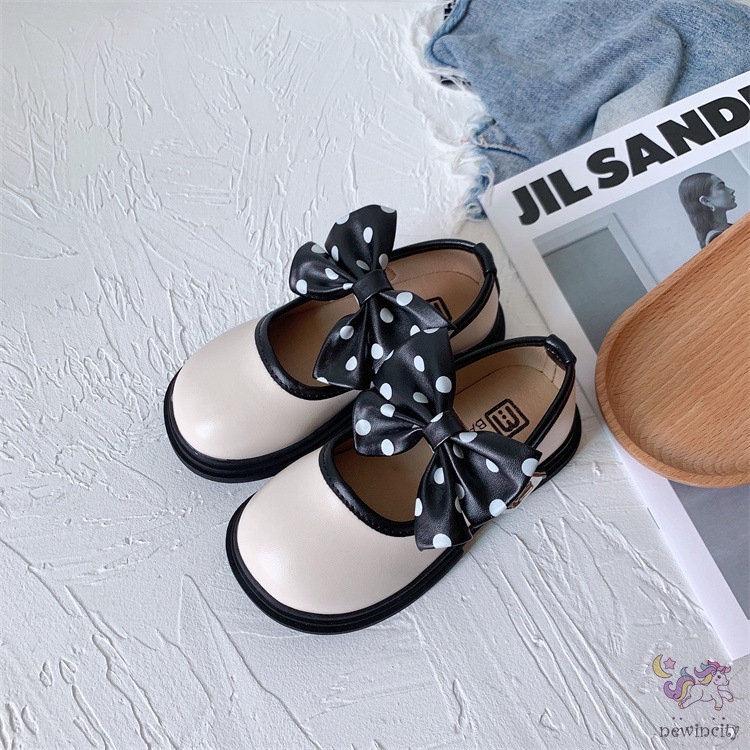 Giày Búp Bê Da Đế Mềm Đính Nơ Phong Cách Anh Quốc Cho Bé Gái