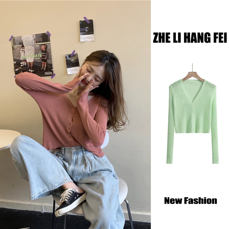 Áo nữ ZHELIHANGFEI dệt kim mỏng tay dài thời trang xuân thu 2022