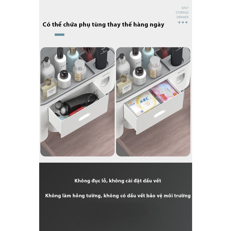 Bộ Nhả Kem Đánh Răng Tự Động - Kệ Treo Bàn Chải Dán Tường Kèm Cốc Hút Nam Châm，Không đấm và không làm hỏng tường