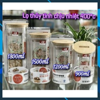 Lọ thủy tinh chịu nhiệt 400°c nắp gỗ deli 900ml/1200ml/1500ml/1800ml