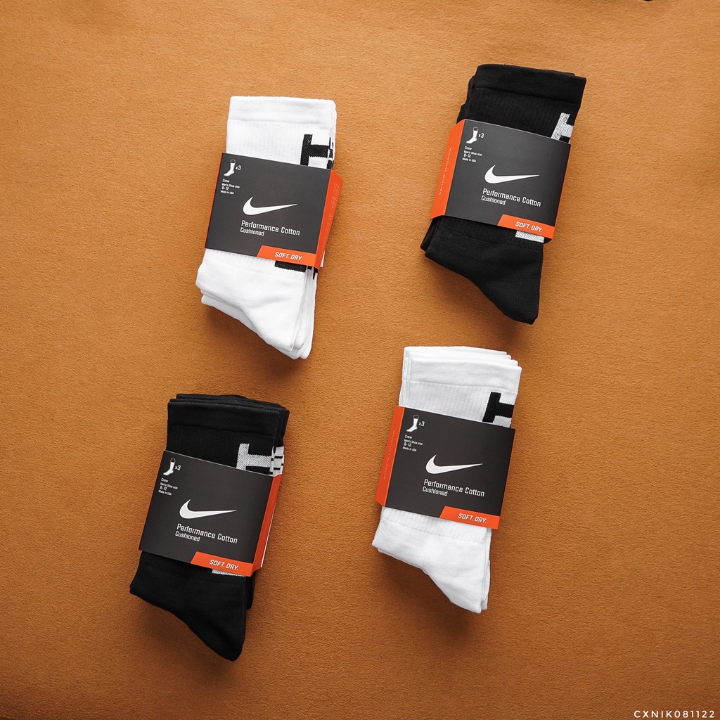 [ CAO CẤP ] Full Set 3 đôi vớ/tất thể thao cổ cao dệt kim dày dặn, thông thoáng 81122