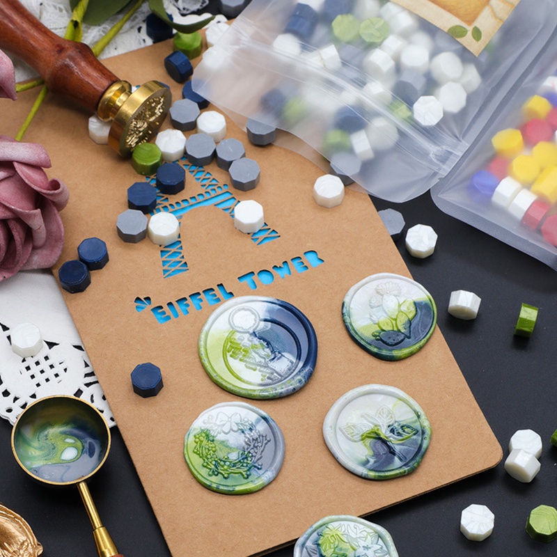 100 cái/bộ Vintage bát giác sáp niêm phong tem đầy màu sắc sáp hạt DIY Vintage handmade phong bì đám cưới bưu thiếp niêm phong sáp hạt