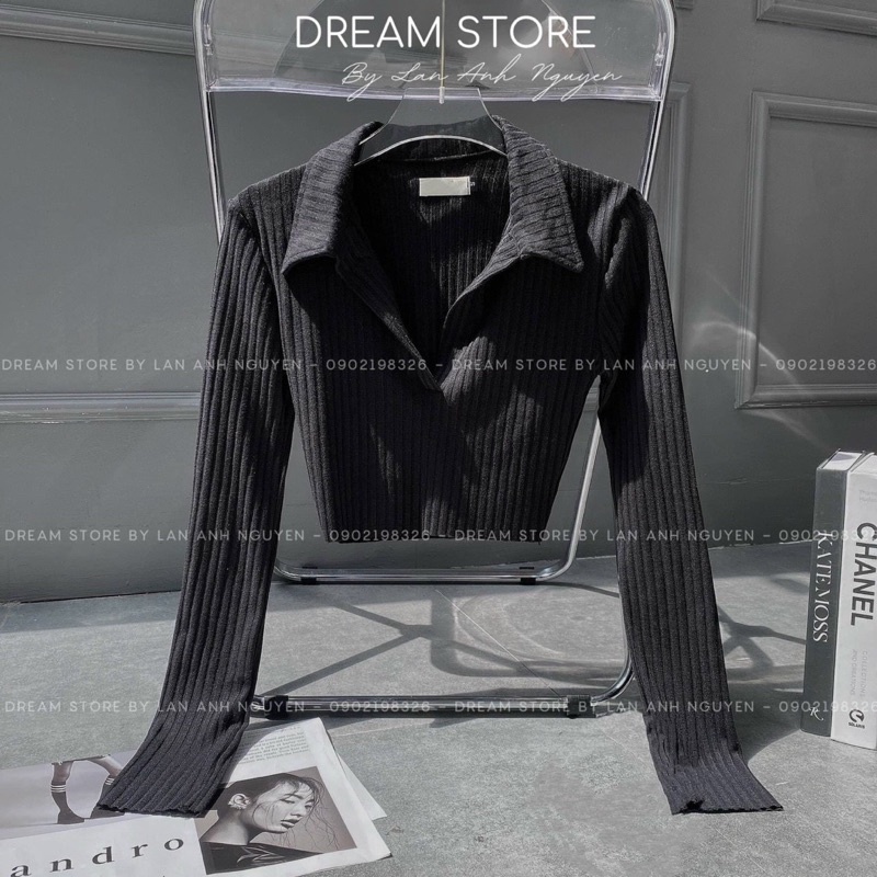 Áo thun gân cổ bẻ dài tay 3 màu gomboutique77 , Áo thun ôm body nữ vạt bầu tay dài cổ bẻ V trơn💕💕💕g8777