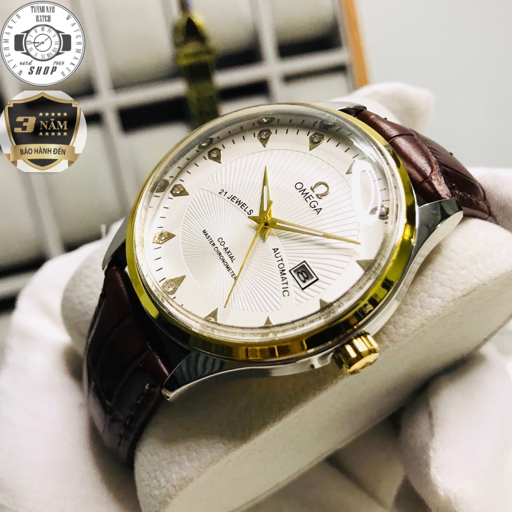 Đồng hồ Nam Omega OMG07 Dây da cao cấp, Full hộp, Mặt Sapphire chống xước, chống nước thẻ bảo hành 36 tháng