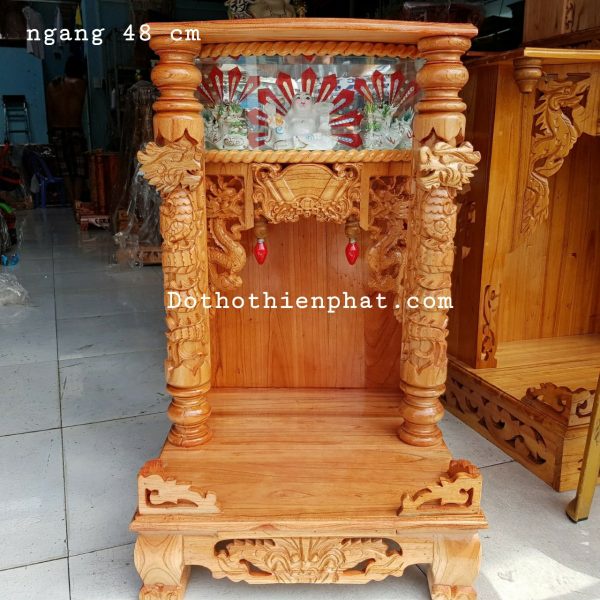 Bàn thờ thần tài ông địa 48x 81 gỗ xoan quỳ trụ điện tử