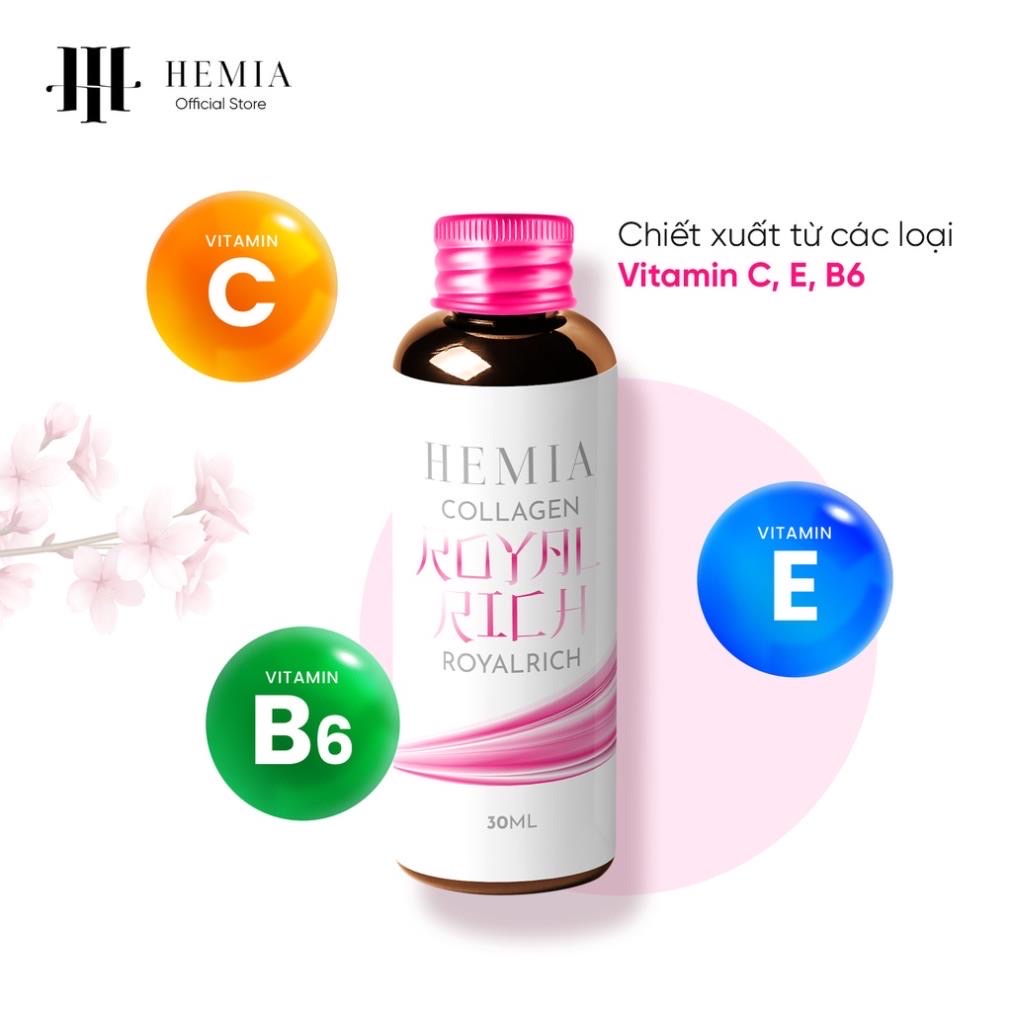 Collagen Royal Rich Hemia, Nước Uống Đẹp Da, Trẻ Hóa Da, Tăng Sinh Nội Tiết Tố Hỗ Trợ Sức Khoẻ 1 Hộp 10 Lọ.