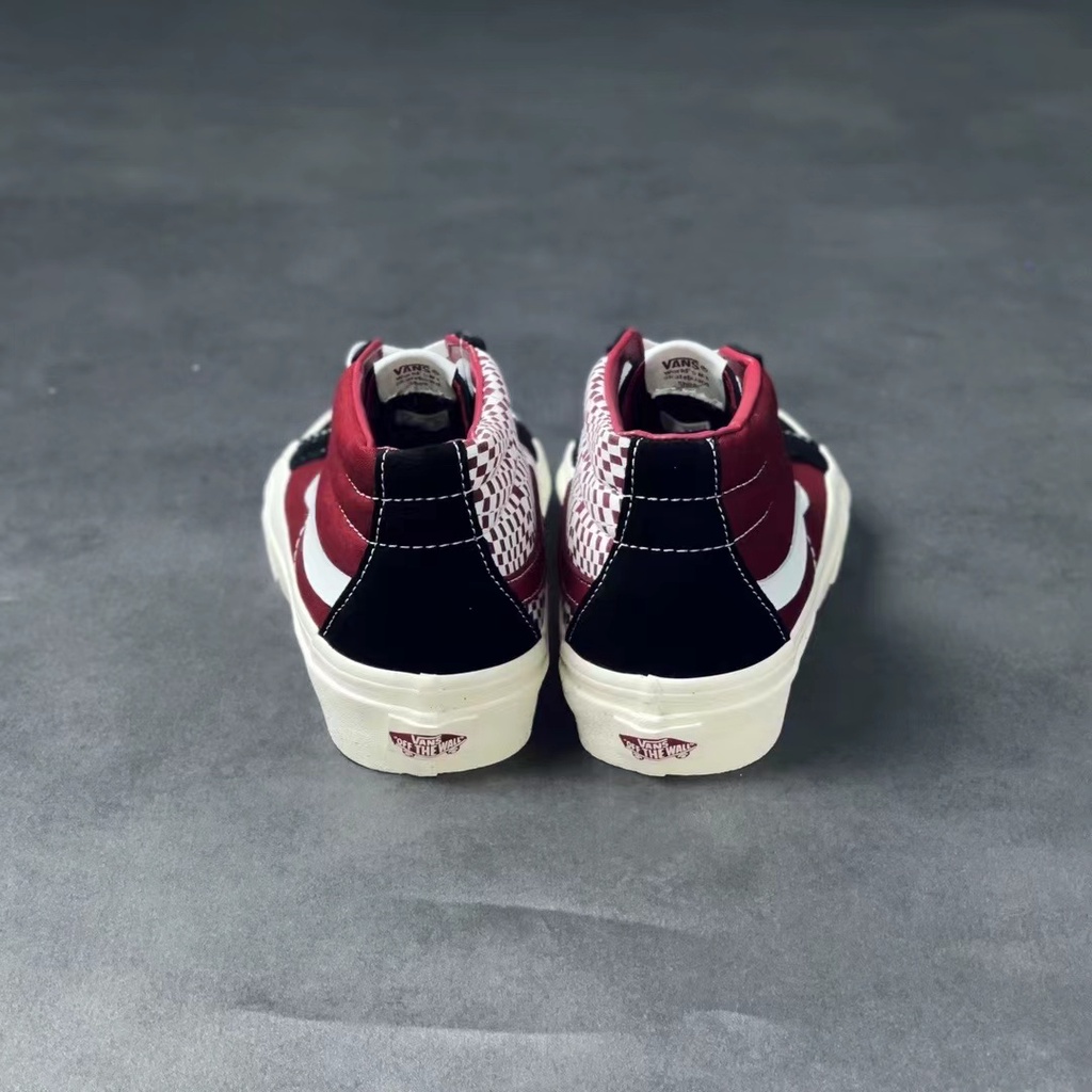 Giày Thể Thao VANS SK8-Mid Classic Mid-Top Kẻ Sọc Đỏ Tía Thời Trang Unisex-1983