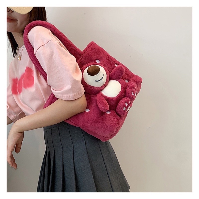 Túi Đeo Vai Gấu Hồng Lotso Lông Siêu Mịn, Siêu Dễ Thương, Màu Hồng Lovely Thời Trang a của kho A đảm