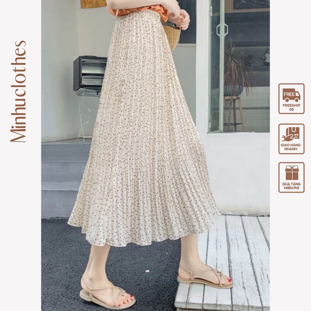 Chân váy midi xếp li chấm bi đẹp - CV06