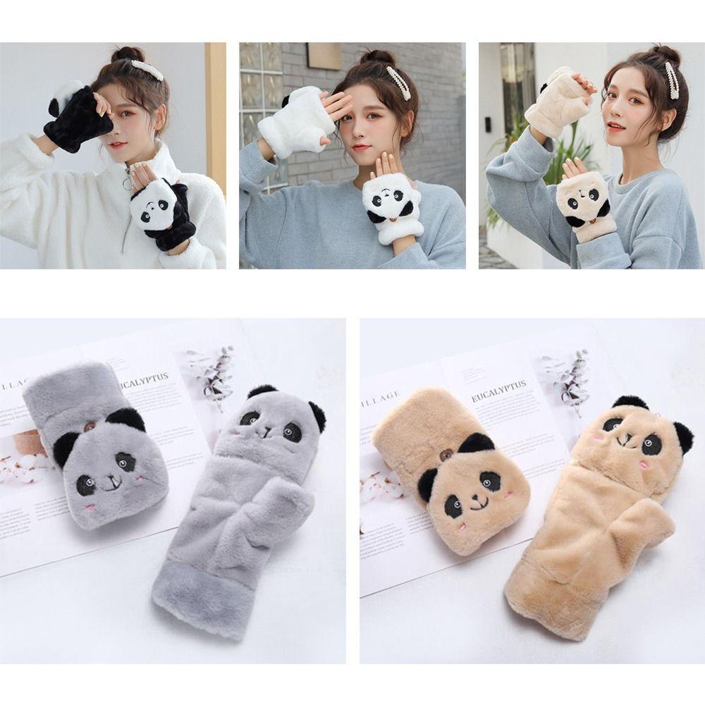 Găng Tay Lông Thỏ Hở Ngón Mềm Mại Dày Dặn Ấm Áp