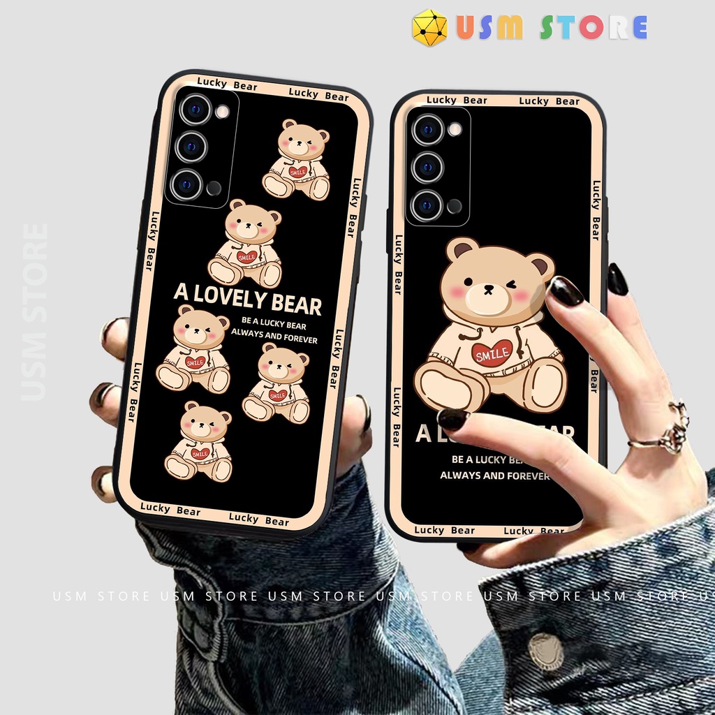 Ốp lưng OPPO F17 PRO-4G/RENO4 LITE/A93-4G/RENO 4F/OP-RENO 4-4G/các mẫu REALME, viền vuông bảo vệ camera, hình LUCKY BEAR