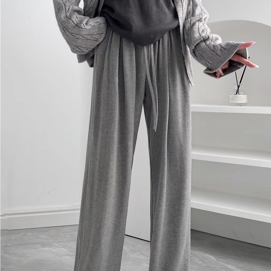 Quần dài SUXI ống rộng lưng cao phối dây rút thời trang mùa thu cho nữ có size lớn